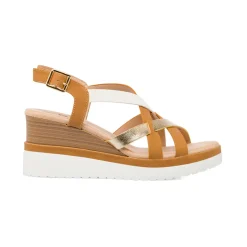 Sandali Zeppe comfort marroni da Donna con motivo incrociato P Soft
