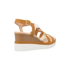 Sandali Zeppe comfort marroni da Donna con motivo incrociato P Soft