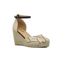 Sandali Zeppe espadrillas nere e beige da Donna Lora Ferres