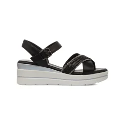 Sandali Zeppe Neri Comfort da Donna con motivo Intreccio P Soft