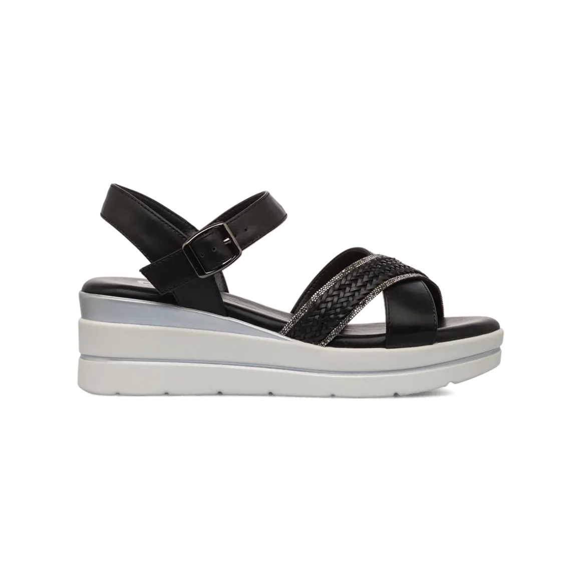 Sandali Zeppe Neri Comfort da Donna con motivo Intreccio P Soft