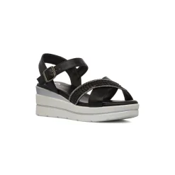 Sandali Zeppe Neri Comfort da Donna con motivo Intreccio P Soft