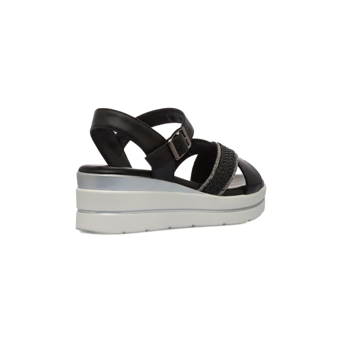 Sandali Zeppe Neri Comfort da Donna con motivo Intreccio P Soft