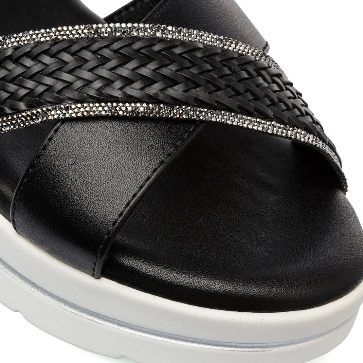 Sandali Zeppe Neri Comfort da Donna con motivo Intreccio P Soft