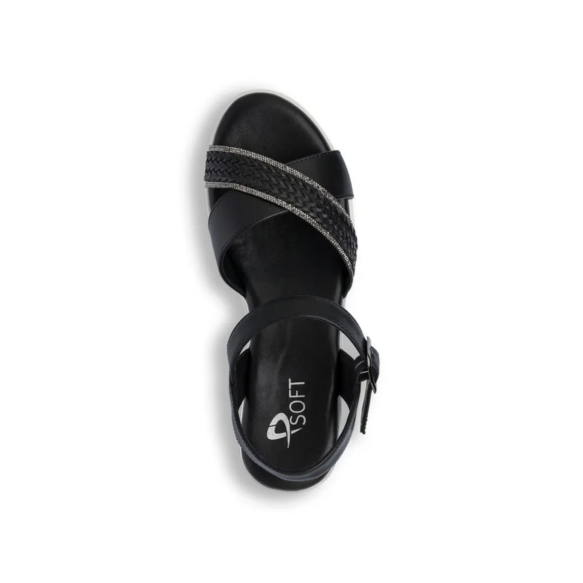 Sandali Zeppe Neri Comfort da Donna con motivo Intreccio P Soft