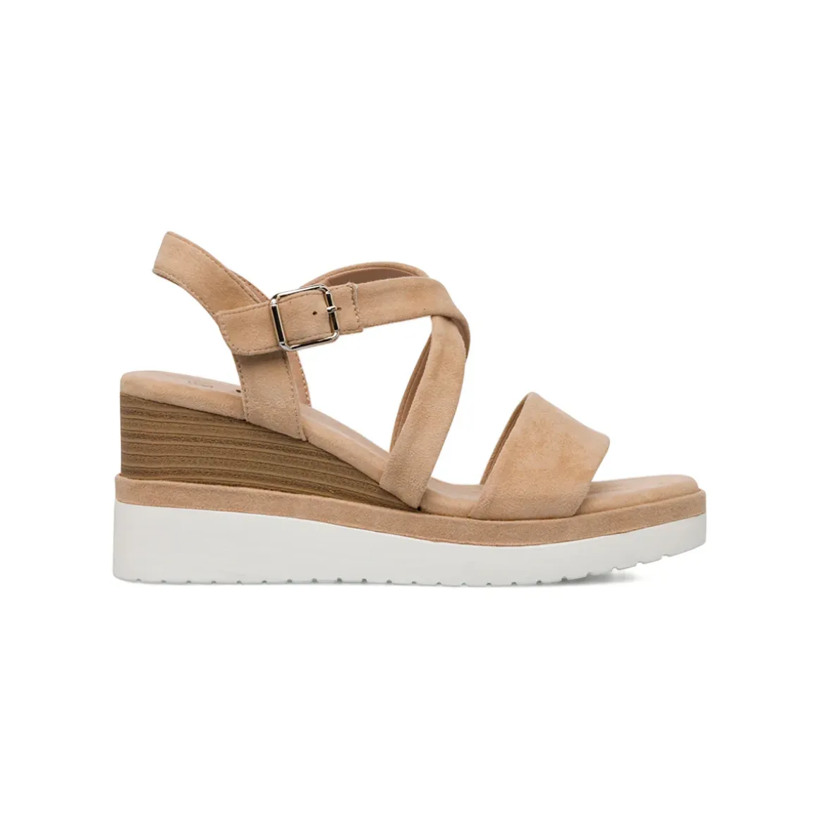 Sandali Zeppe Nude da Donna con tomaia Incrociata e Tacco 7 cm P Soft