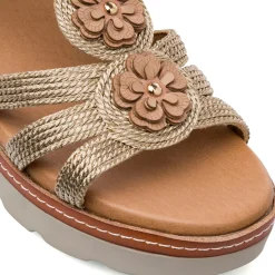 Sandali Zeppe Oro da Donna con dettaglio fiori in rilievo e tacco 6 cm P Soft