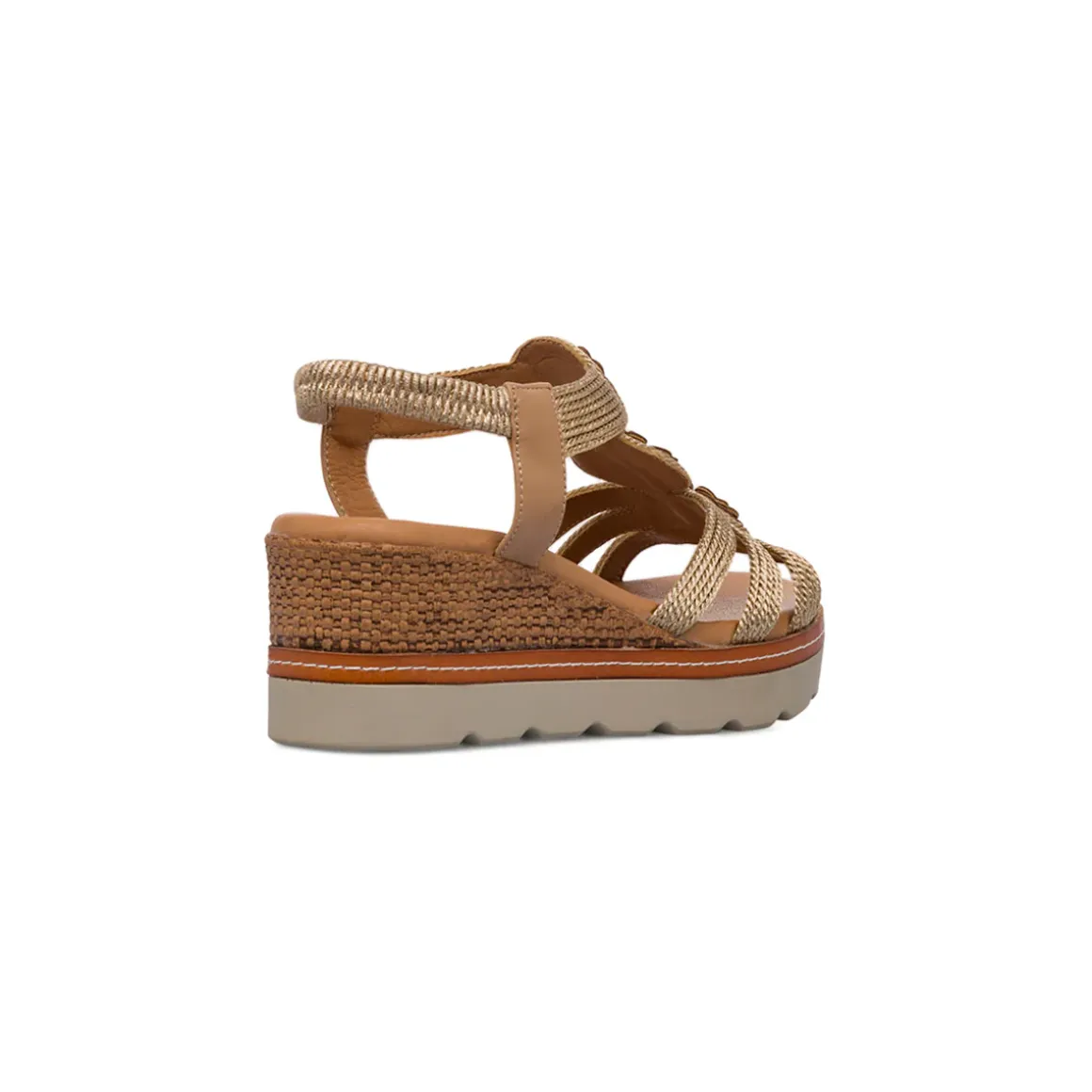 Sandali Zeppe Oro da Donna con dettaglio fiori in rilievo e tacco 6 cm P Soft