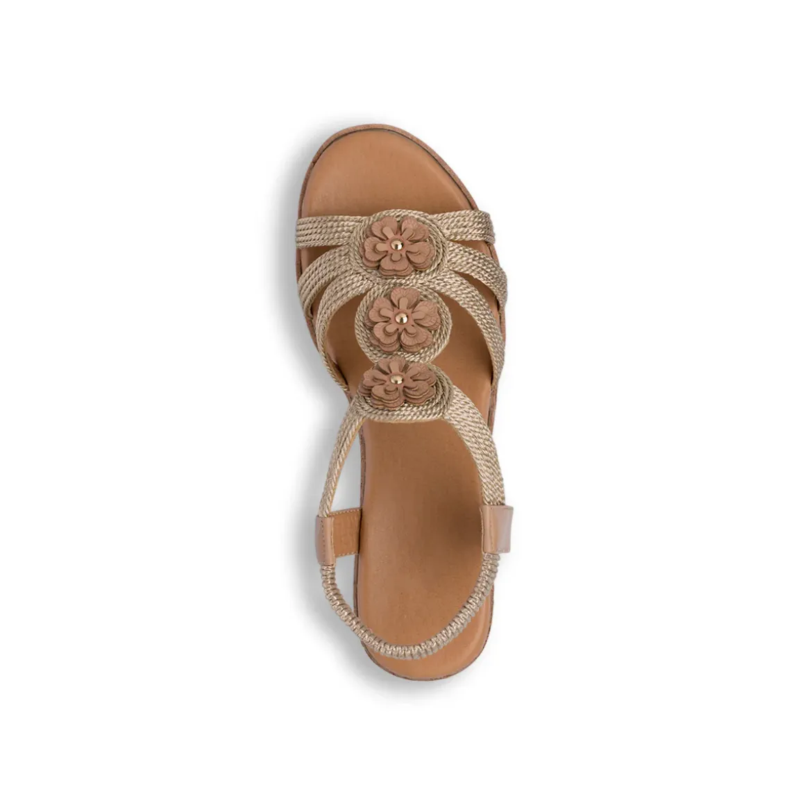 Sandali Zeppe Oro da Donna con dettaglio fiori in rilievo e tacco 6 cm P Soft