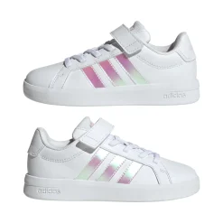 Scarpe Bambina Bianche con Strisce Iridescenti adidas Grand Court 3.0