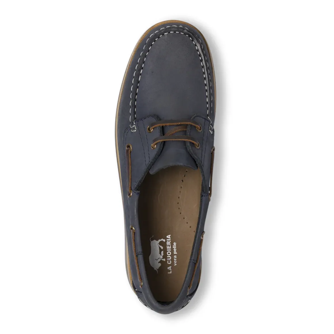 Scarpe da barca Blu Uomo effetto scamosciato con cuciture La Cuoieria