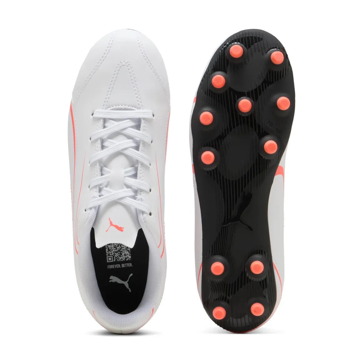 Scarpe da calcio da ragazzo bianche con logo arancione Puma Vitoria