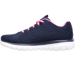 Scarpe da ginnastica blu e fucsia da donna in tessuto mesh con Pianta Larga Skechers Graceful