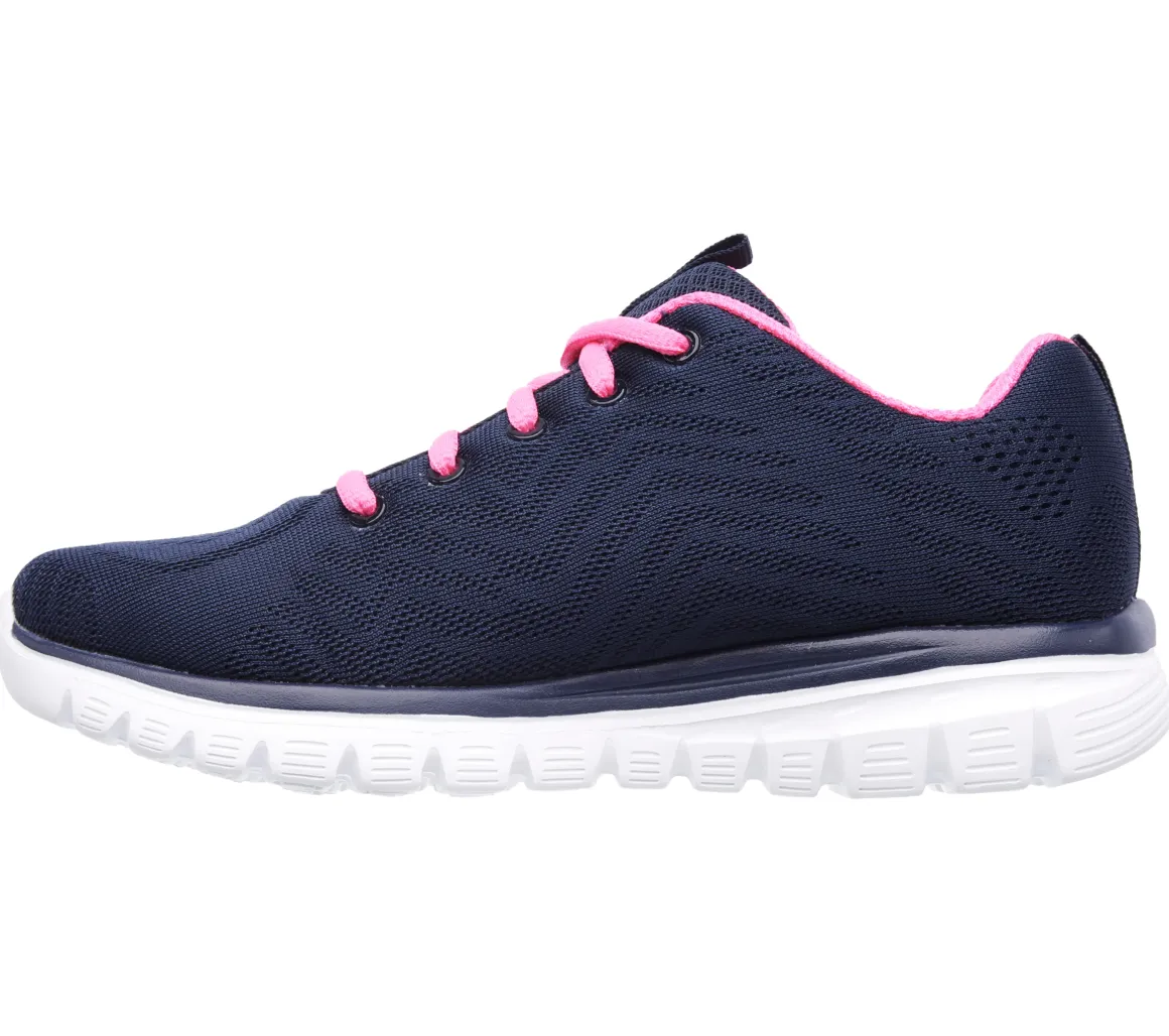 Scarpe da ginnastica blu e fucsia da donna in tessuto mesh con Pianta Larga Skechers Graceful