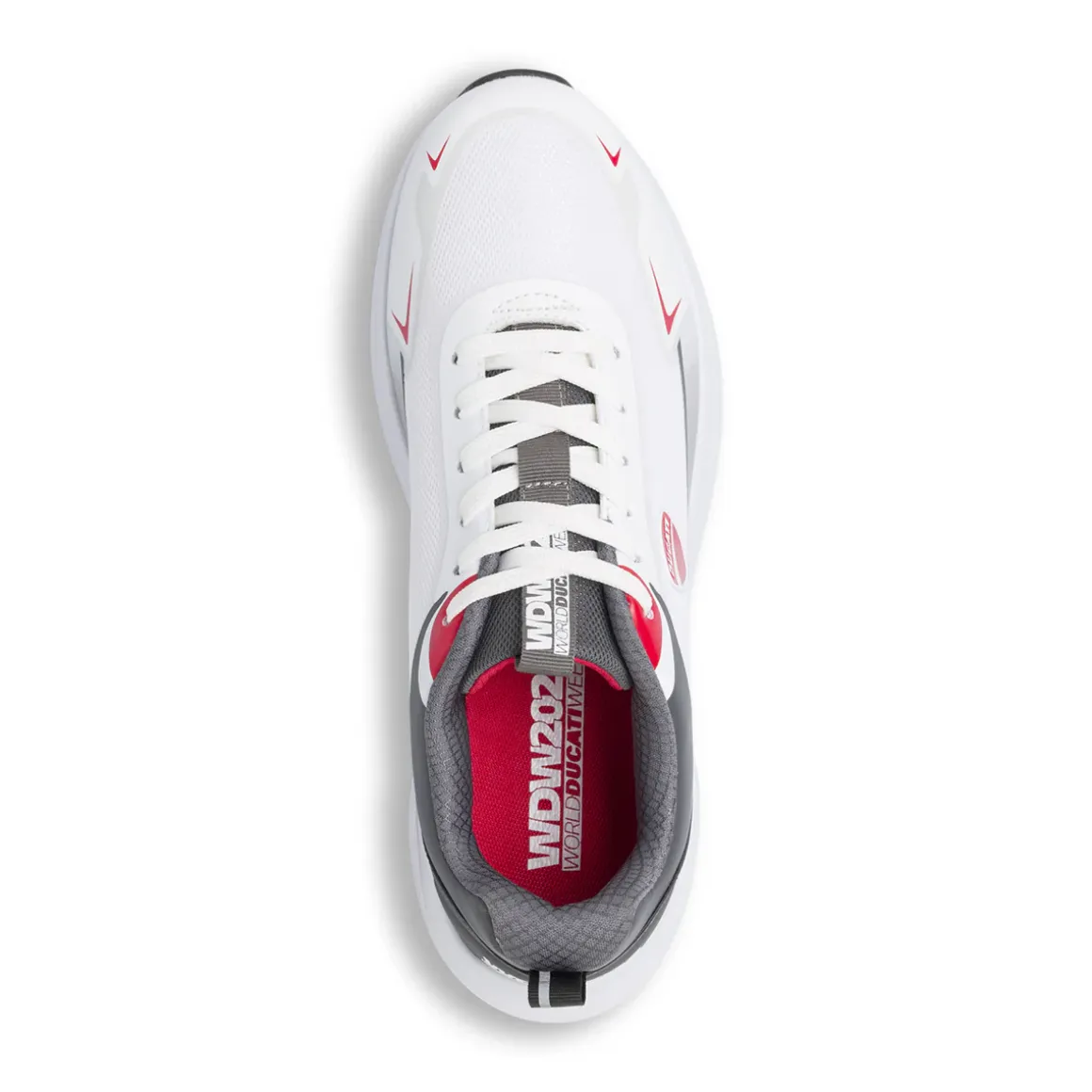Scarpe da ginnastica da uomo bianche con logo rosso Ducati