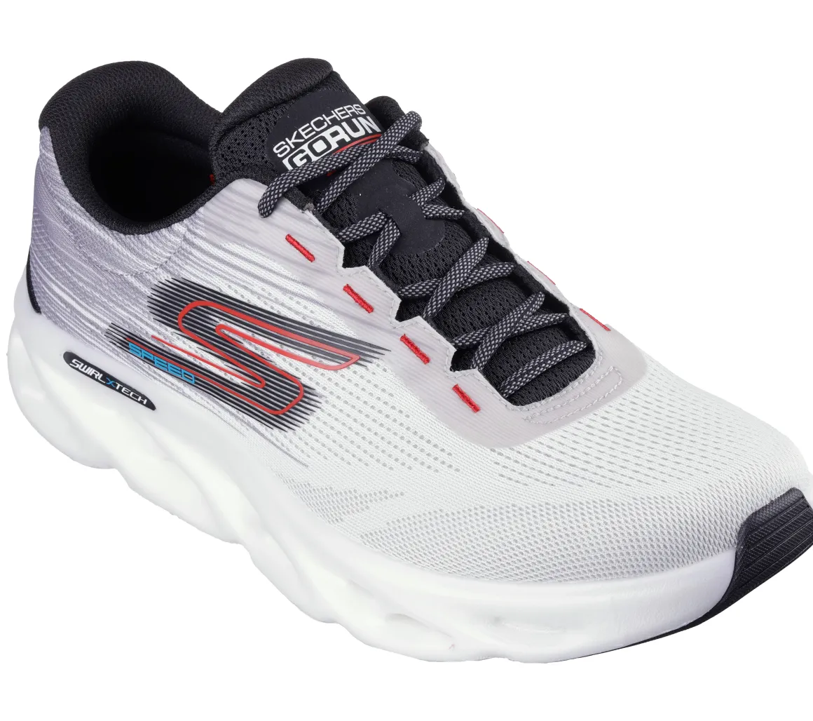 Scarpe da running bianche e grigie da uomo con ammortizzazione Hyper Burst Skechers GO RUN Swirl Tech Speed