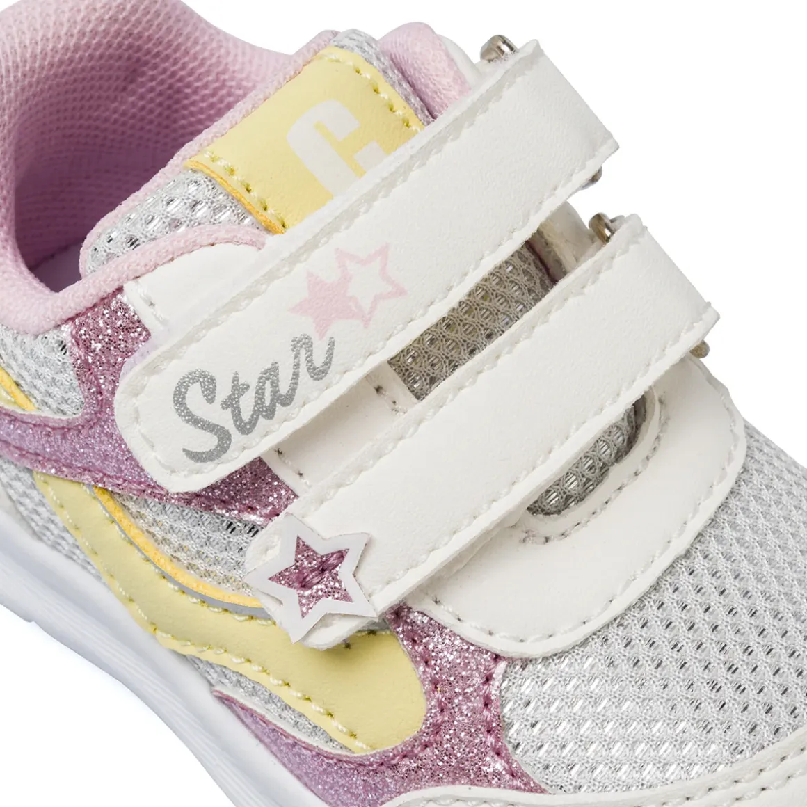 Scarpe Primi Passi Bambina Bianche con glitter rosa e stelle Chicco