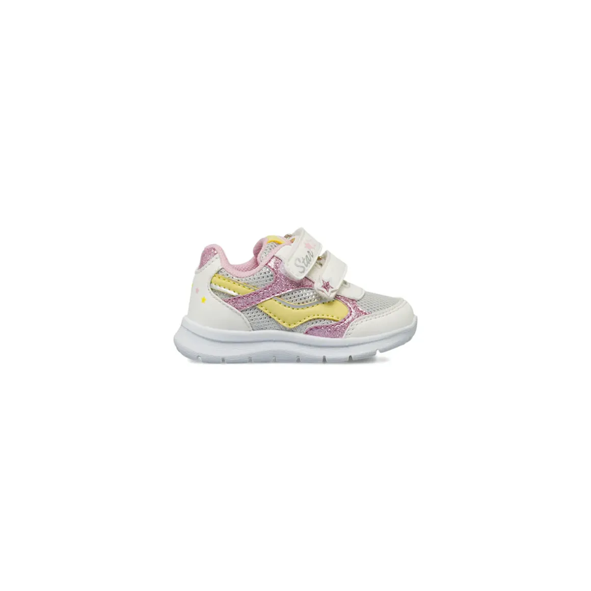 Scarpe Primi Passi Bambina Bianche con glitter rosa e stelle Chicco