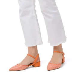 Scarpe slingback con tacco basso arancioni effetto rafia da Donna con cinturino Lora Ferres