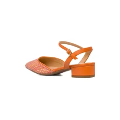 Scarpe slingback con tacco basso arancioni effetto rafia da Donna con cinturino Lora Ferres