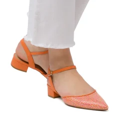 Scarpe slingback con tacco basso arancioni effetto rafia da Donna con cinturino Lora Ferres