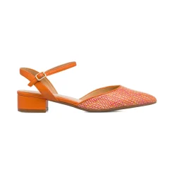 Scarpe slingback con tacco basso arancioni effetto rafia da Donna con cinturino Lora Ferres