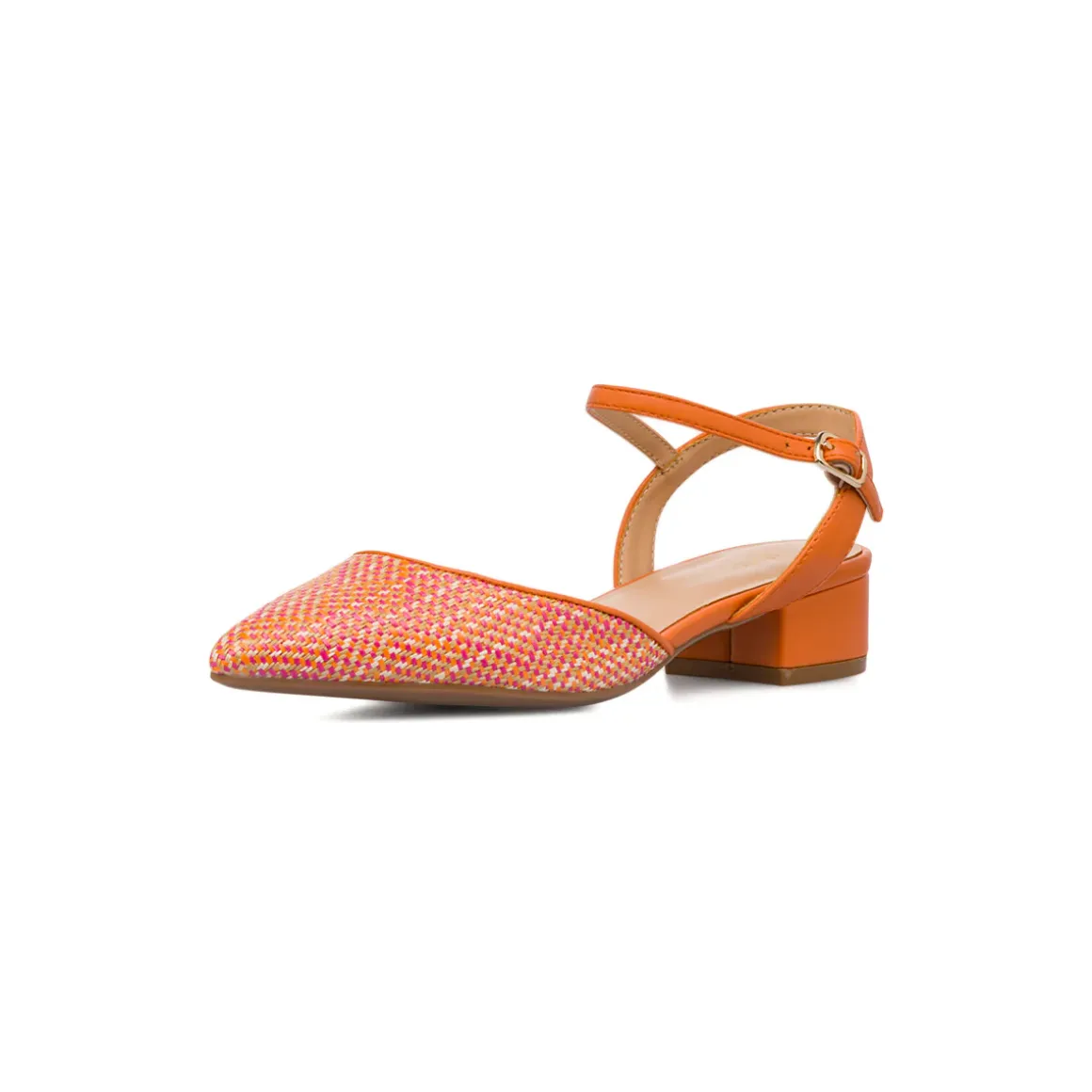 Scarpe slingback con tacco basso arancioni effetto rafia da Donna con cinturino Lora Ferres