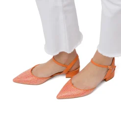 Scarpe slingback con tacco basso arancioni effetto rafia da Donna con cinturino Lora Ferres