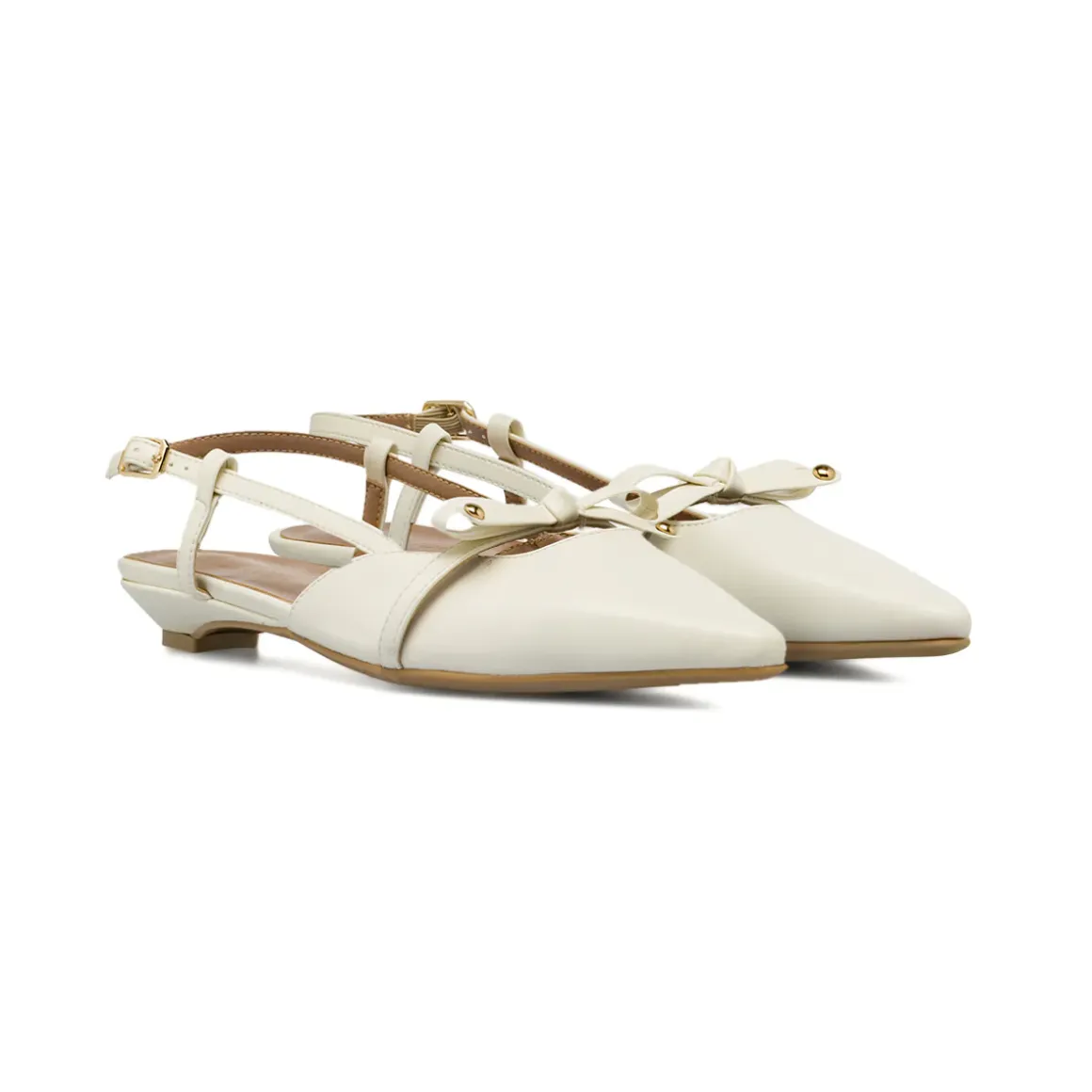 Scarpe slingback da Donna panna con fiocco e tacco basso Lora Ferres