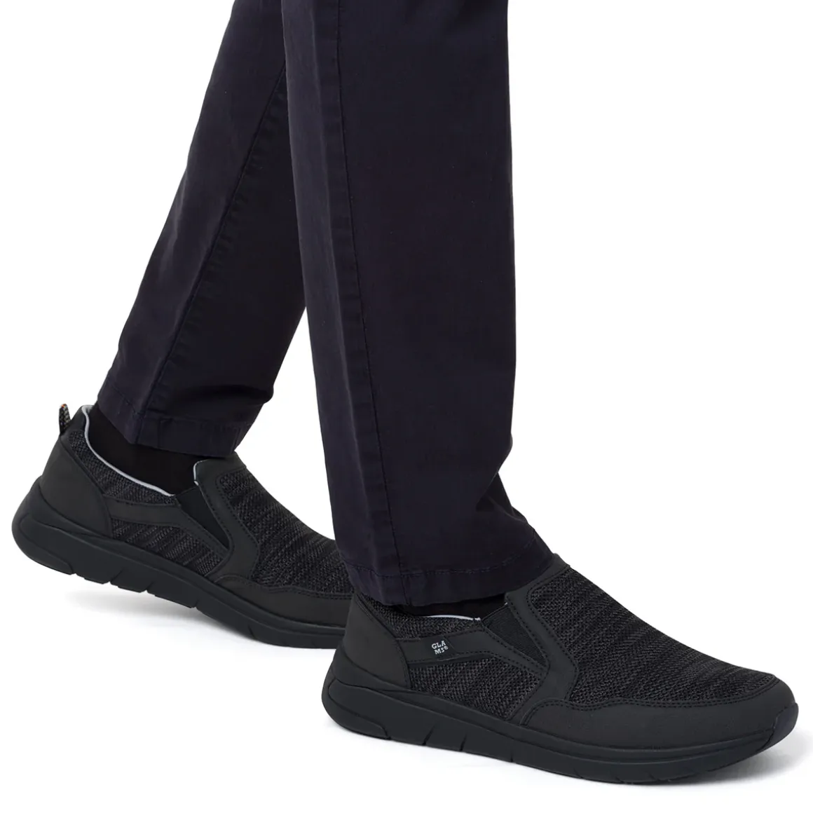 Scarpe slip-on uomo in tessuto nero traspirante con suola flessibile Glams