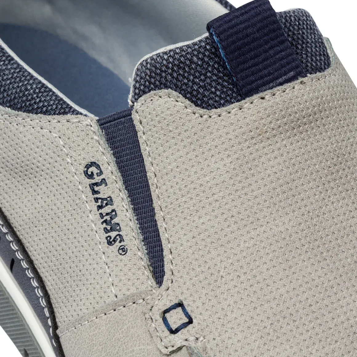 Scarpe Slip-on uomo in tessuto grigio con suola flessibile e dettagli navy Glams