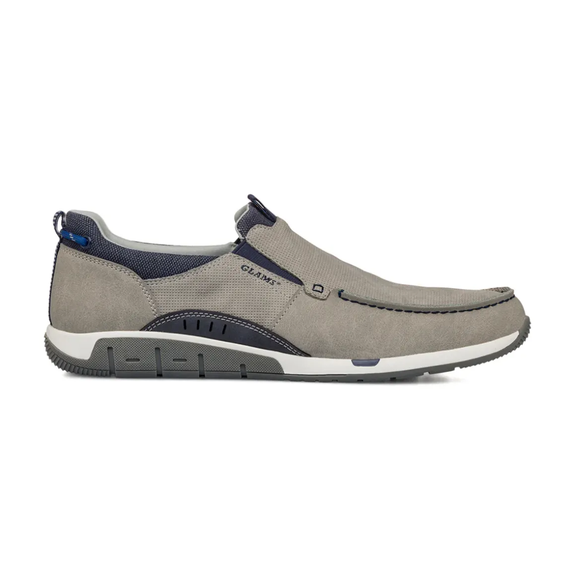 Scarpe Slip-on uomo in tessuto grigio con suola flessibile e dettagli navy Glams