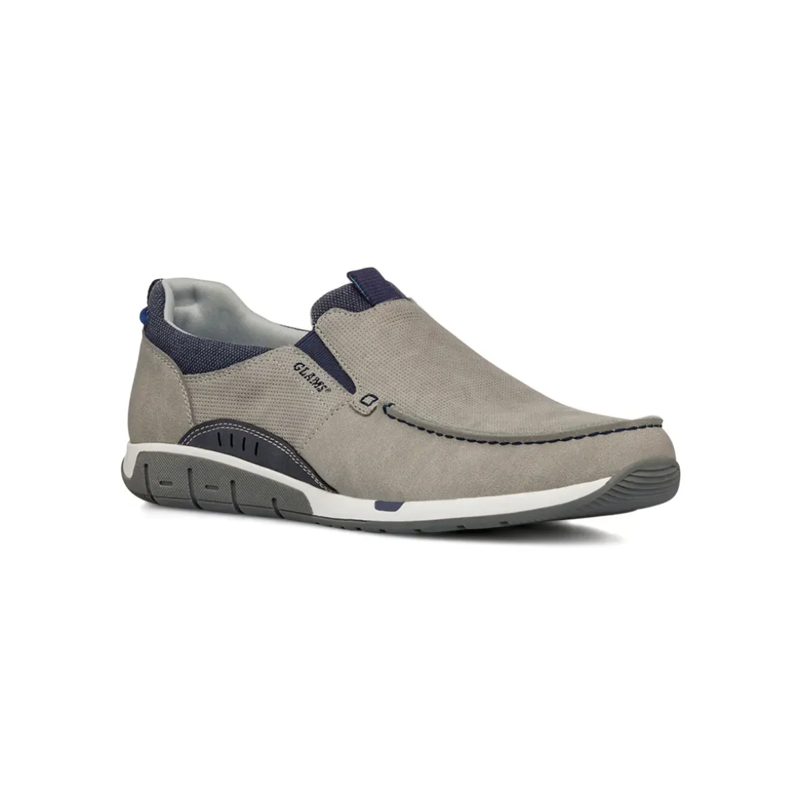 Scarpe Slip-on uomo in tessuto grigio con suola flessibile e dettagli navy Glams