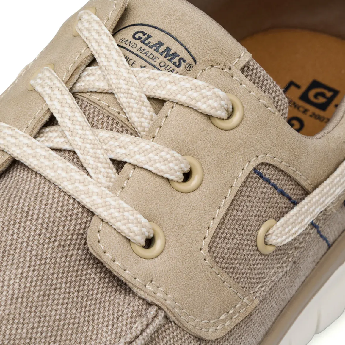 Scarpe Uomo in tessuto Beige con suola flessibile e lacci Glams