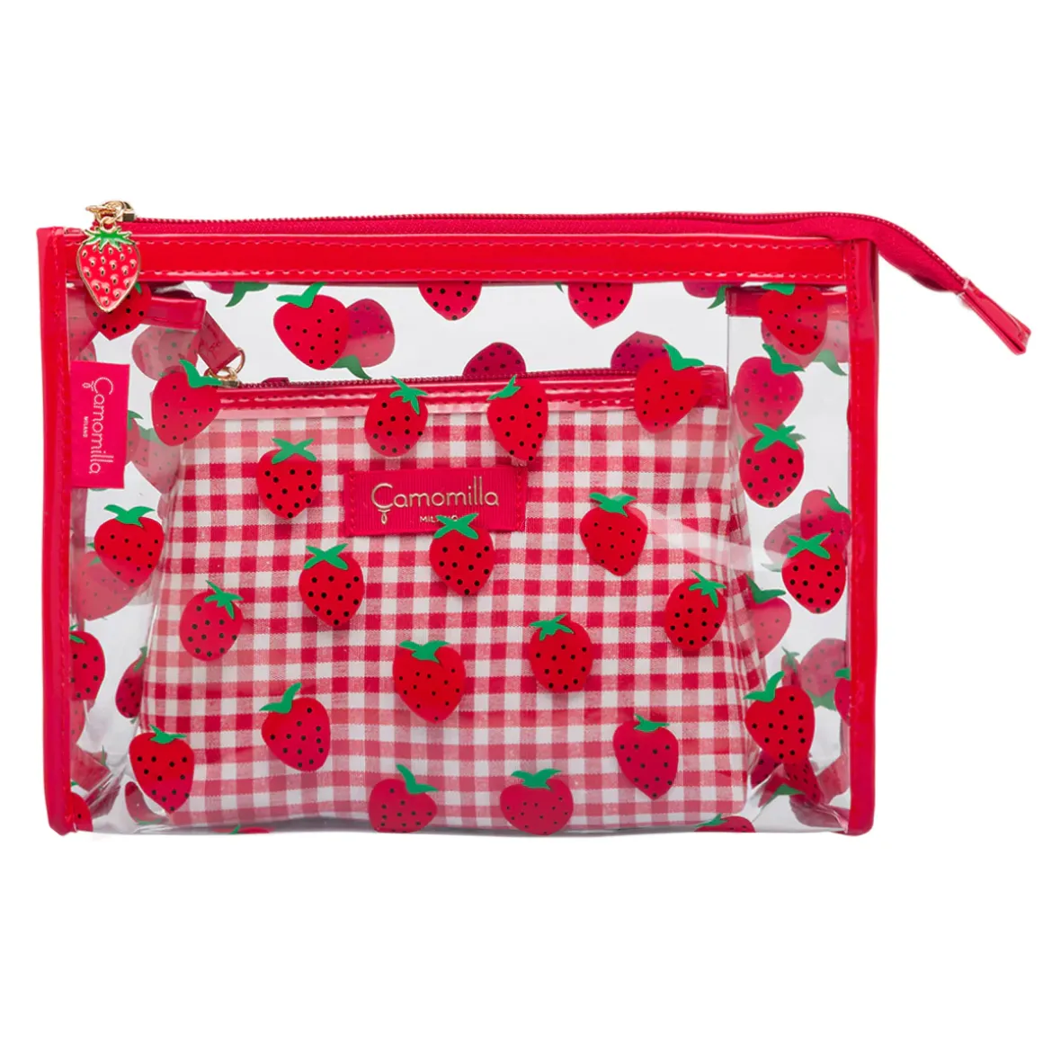 Set Beauty Case rosso con stampa fragole Camomilla Milano