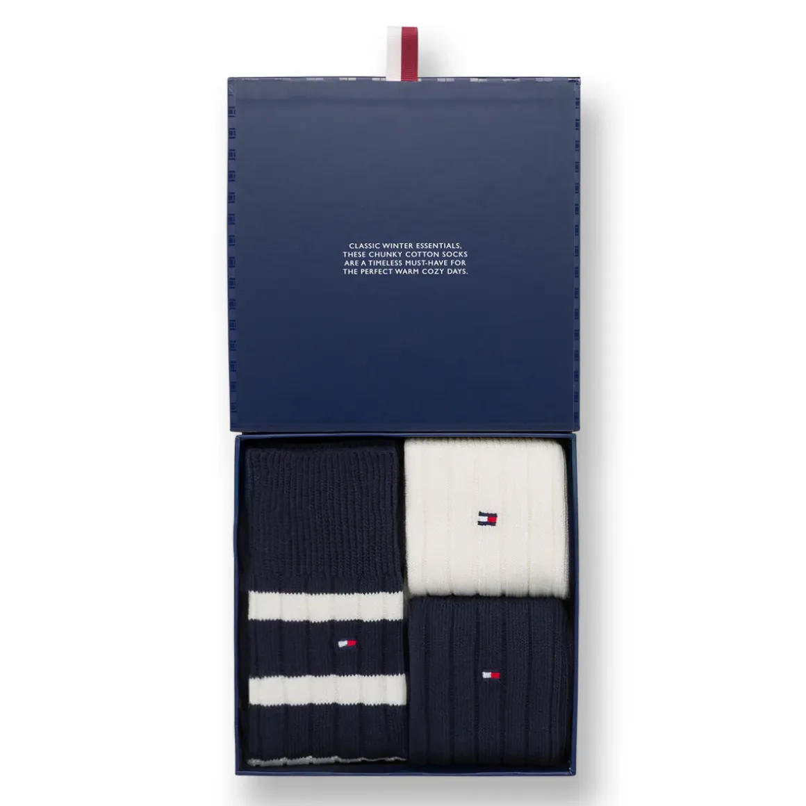 Set regalo 3 paia calzini lunghi a costine unisex Tommy Hilfiger blu