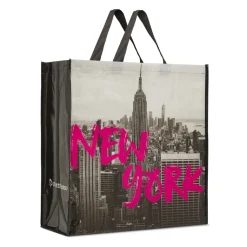 Shopper grande nera con stampa New York e scritta fucsia PittaRosso