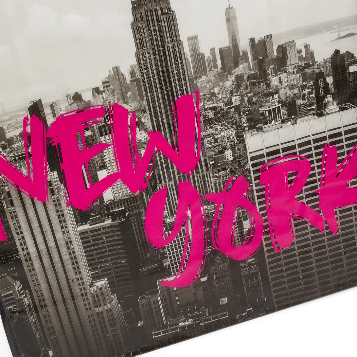 Shopper grande nera con stampa New York e scritta fucsia PittaRosso
