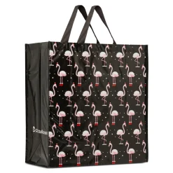 Shopper natalizia nera grande in TNT con grafica fenicotteri