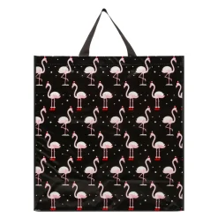 Shopper natalizia nera grande in TNT con grafica fenicotteri
