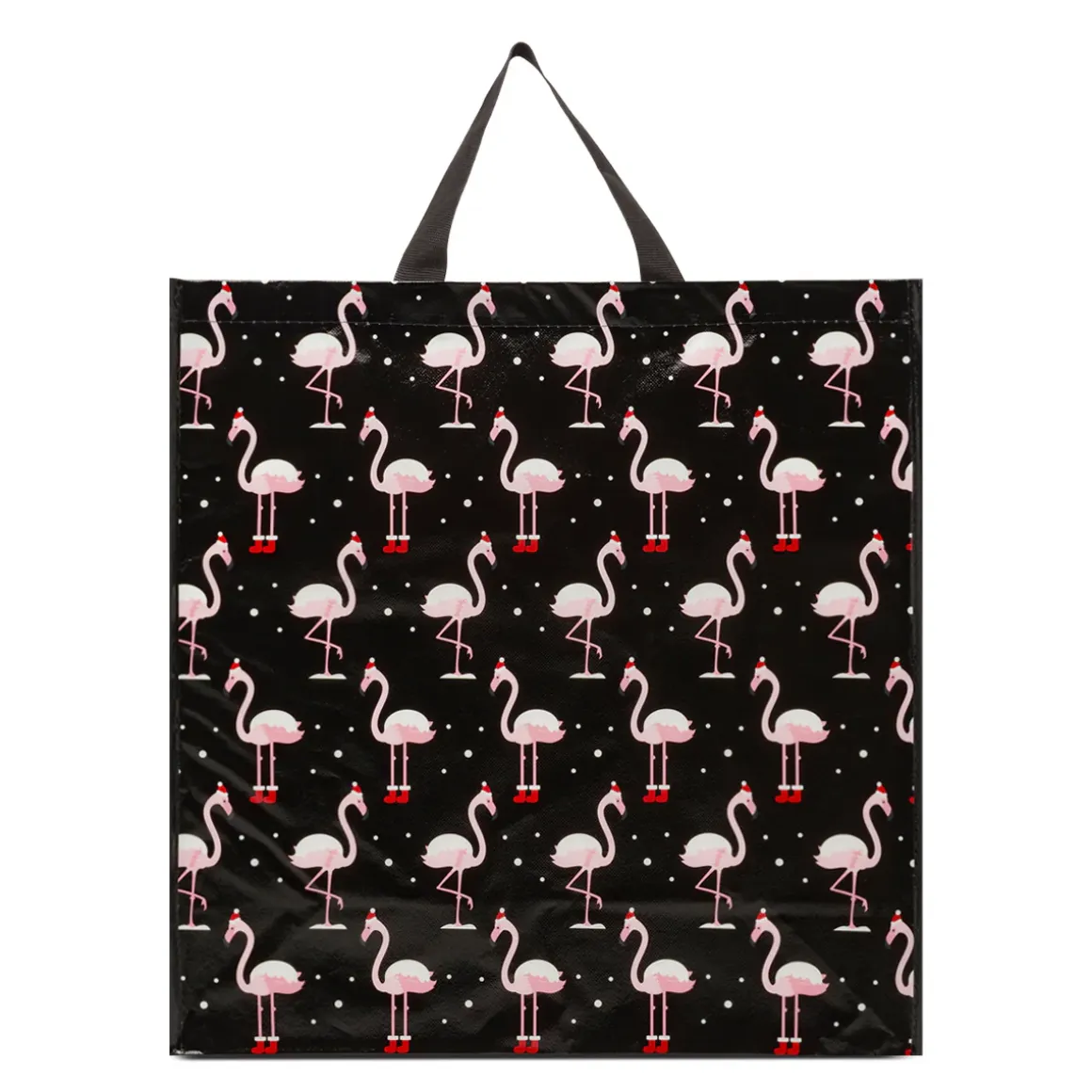 Shopper natalizia nera grande in TNT con grafica fenicotteri
