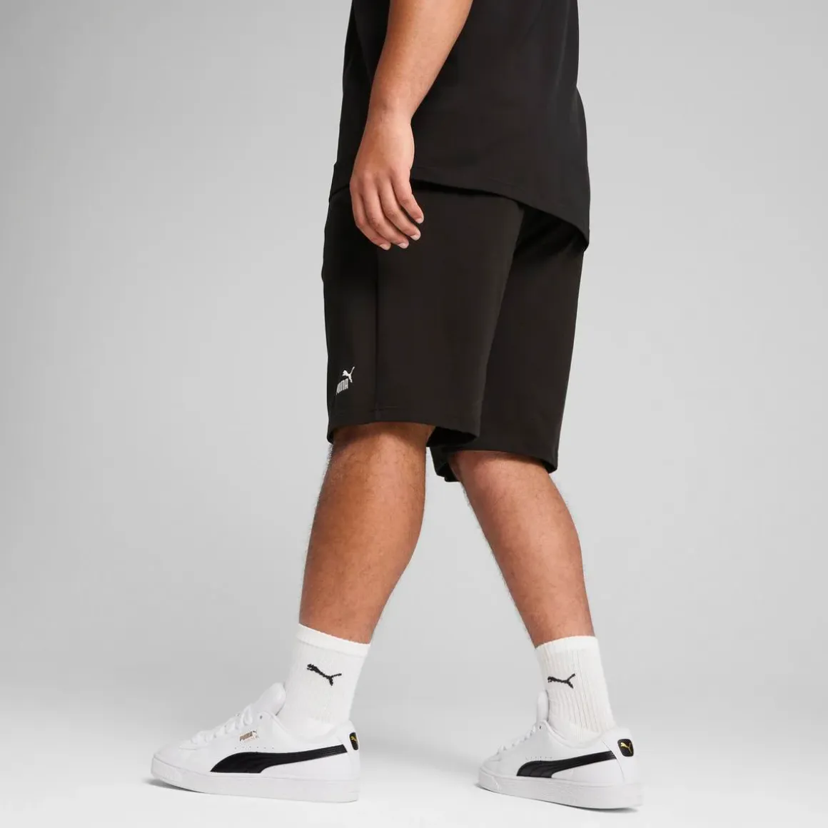Shorts sportivi da uomo neri con logo bianco a contrasto Puma