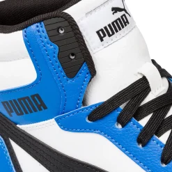 Sneakers alte bianche, blu e nere da ragazzo Puma Rebound V6 Mid Jr