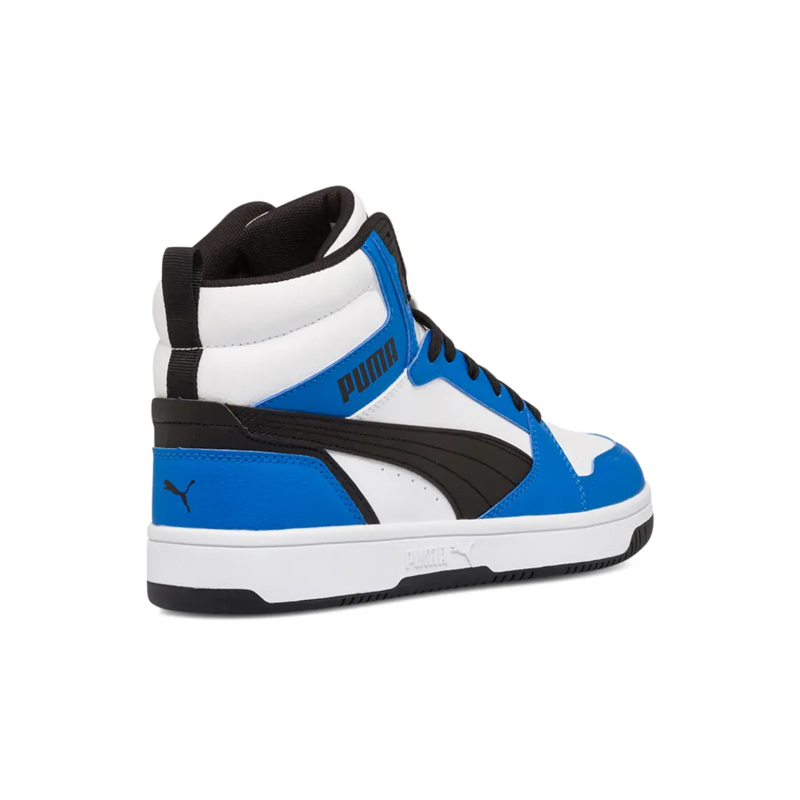 Sneakers alte bianche, blu e nere da ragazzo Puma Rebound V6 Mid Jr