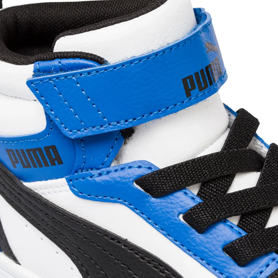 Sneakers alte bianche, blu e nere da bambino Puma Rebound v6 Mid AC+ PS