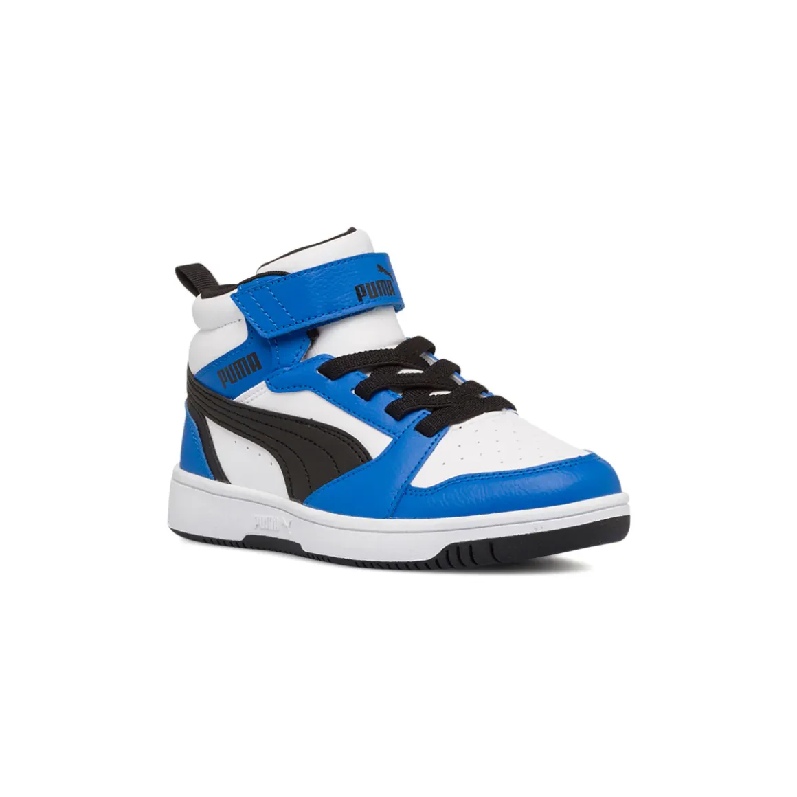 Sneakers alte bianche, blu e nere da bambino Puma Rebound v6 Mid AC+ PS