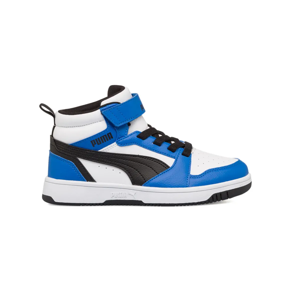 Sneakers alte bianche, blu e nere da bambino Puma Rebound v6 Mid AC+ PS