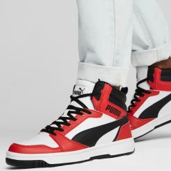 Sneakers alte bianche da uomo con dettagli rossi e neri Puma Rebound v6