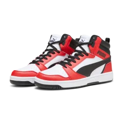 Sneakers alte bianche da uomo con dettagli rossi e neri Puma Rebound v6