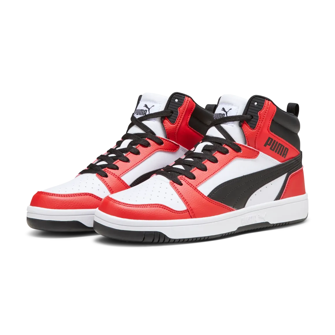Sneakers alte bianche da uomo con dettagli rossi e neri Puma Rebound v6